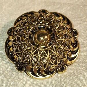 A West Germany Scarf Clip Filigree Gold Tone Elegant Ornate Renaissance